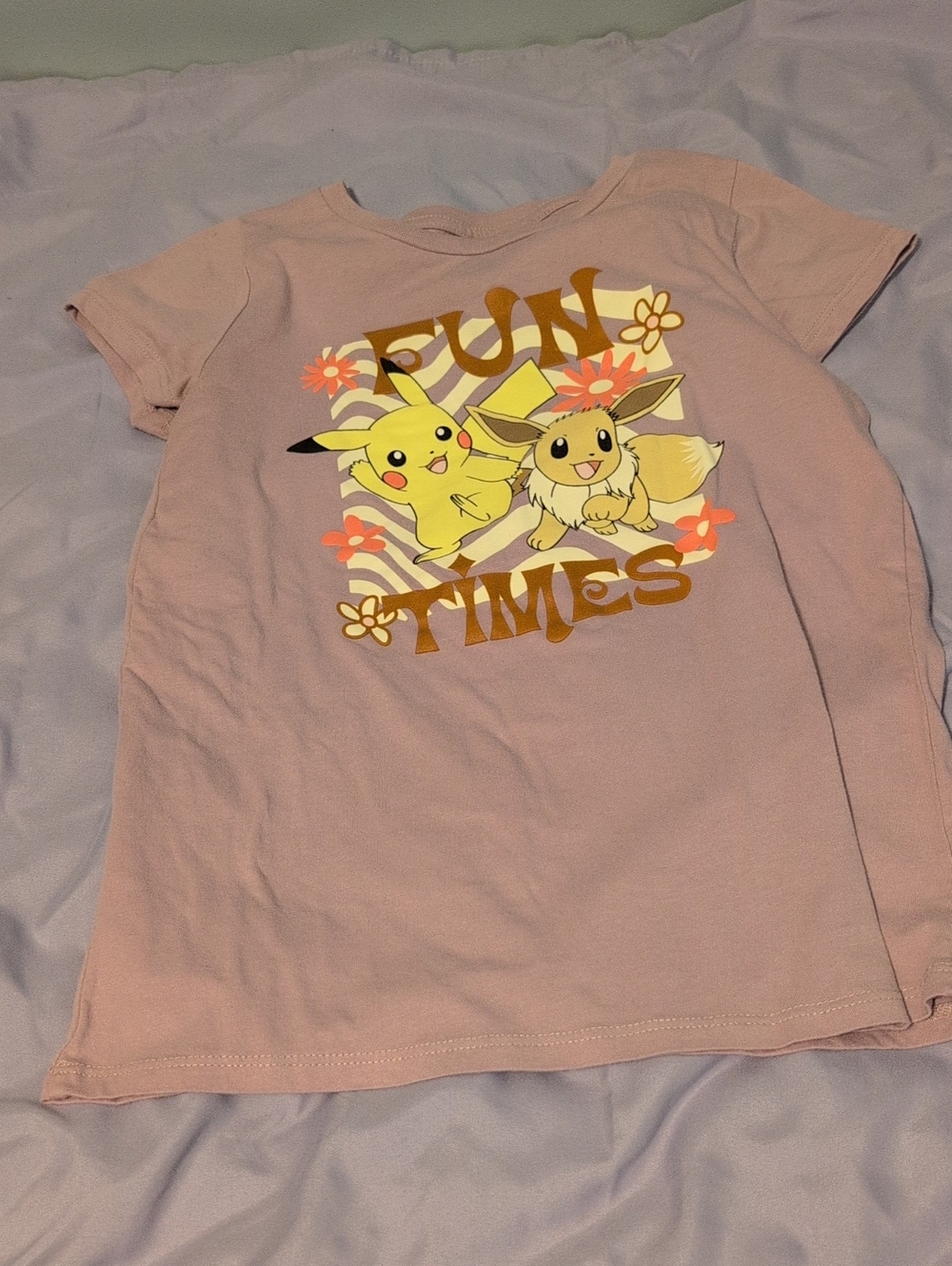 Kids Pink Pokémon 'Fun Times' Graphic Tee - Pikachu & Eevee